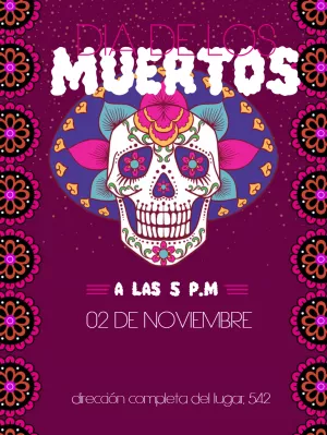Invitación Día de los Muertos con Calavera para Editar Online