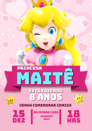 Convite de Aniversário Princesa Peach para Editar Online