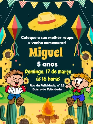 Convite Festa Junina Turma da Mônica para Editar Online