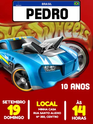 Convite de Aniversário HotWheels com Carros para Editar Online