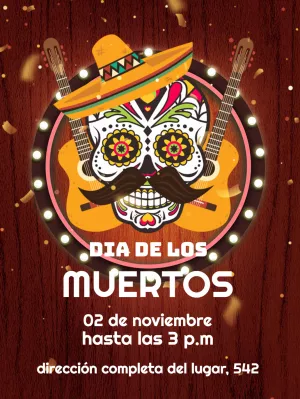 Invitación Día de los Muertos con Calavera para Editar Online