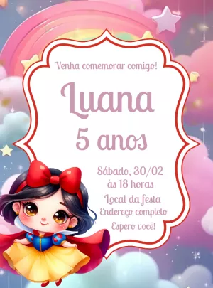 Convite Aniversário Branca de Neve Fofa para Editar