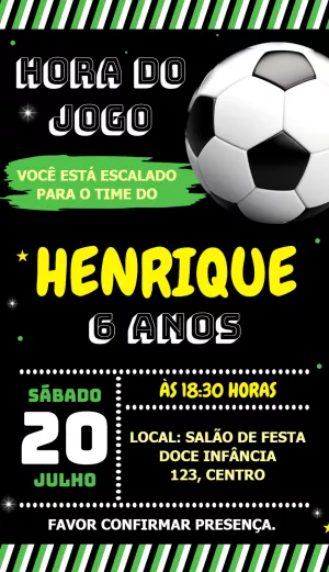 Convite de Aniversário Futebol para Editar e Imprimir
