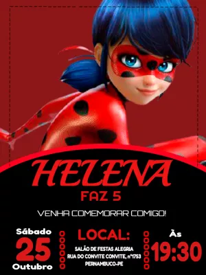 Convite de Aniversário Ladybug para Editar Online