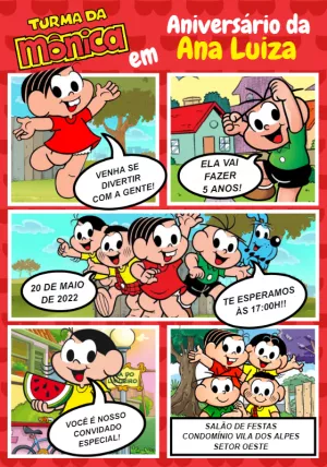 Convite de Aniversário Turma da Mônica para Editar Online