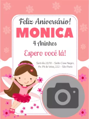 Convite Aniversário Bailarina com Foto para Editar Online