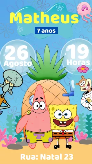 Convite de Aniversário Bob Esponja e Turma para Editar
