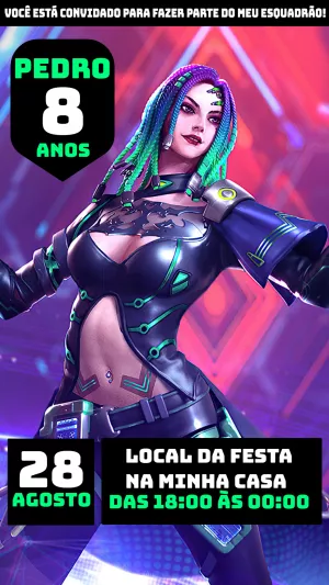 Convite de Aniversário Free Fire com Personagem para Editar Online