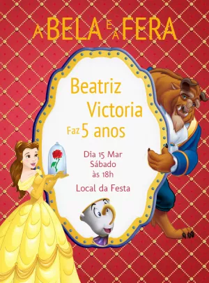 Convite Aniversário A Bela e a Fera para Editar Online