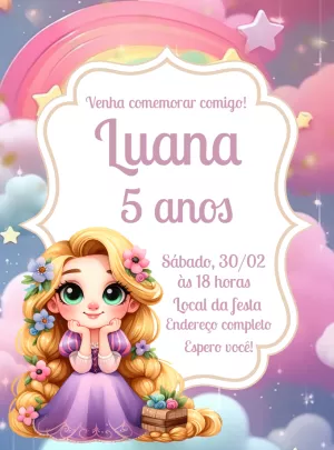 Convite de Aniversário Princesa Rapunzel para Editar Online