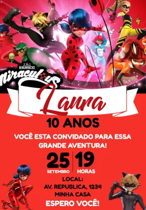 Convite Aniversário Miraculous Ladybug para Editar Online