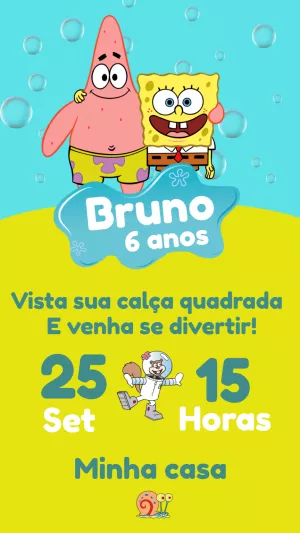 Convite Aniversário Bob Esponja e Patrick para Editar Online