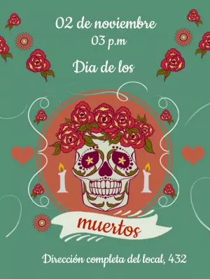 Invitación Día de los Muertos con Calavera para Editar Online