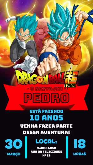 Convite de Aniversário Dragon Ball Super para Editar Online