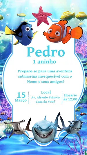 Convite Aniversário Procurando Nemo para Editar Online
