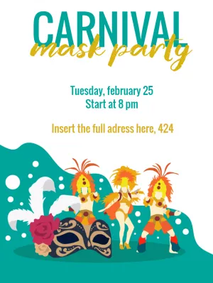 Carnival Party Invitation with Dancers and Masks to Edit Online