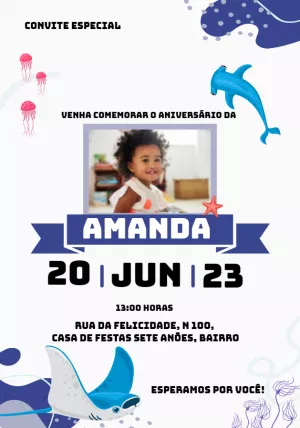 Convite Aniversário Fundo do Mar com Foto para Editar Online