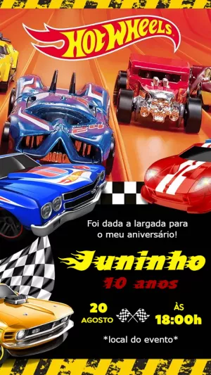 Convite Aniversário Hot Wheels para Editar Online