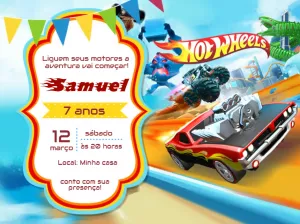 Convite de Aniversário Hot Wheels para Editar Online