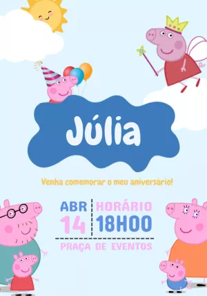 Convite de Aniversário Peppa Pig com a Turma para Editar Online