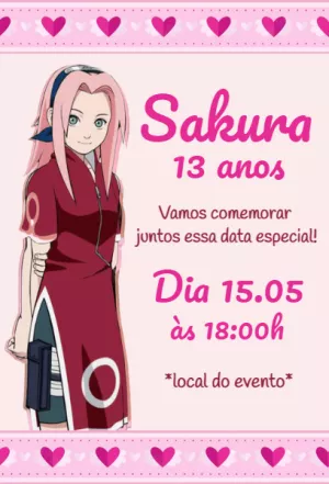 Convite de Aniversário Sakura Haruno para Editar Online