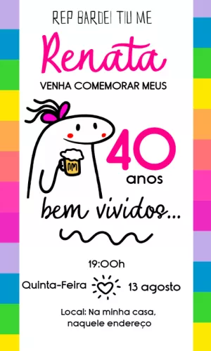 Convite de Aniversário 40 anos Flork Meme para Editar Online