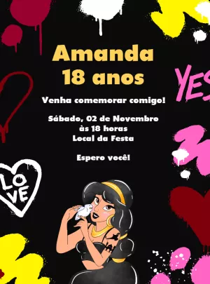 Convite Aniversário Jasmine Punk Rock para Editar e Imprimir