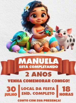 Convite de Aniversário Moana Baby para Editar Online Facilmente