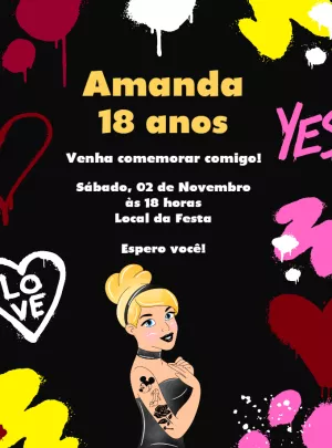 Convite Aniversário Cinderela Punk Rock para Editar Online