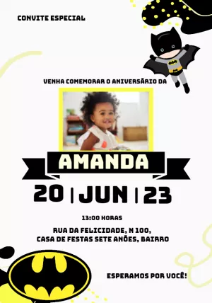 Convite Aniversário Batman com Foto para Editar Online