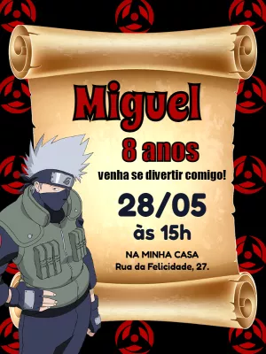 Convite de Aniversário Kakashi Naruto para Editar Online