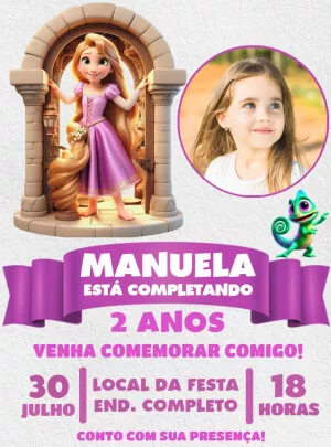 Convite Aniversário Enrolados Rapunzel com Foto para Editar