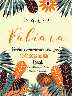 Convite de Aniversário Tropical com Folhagens para Editar Online