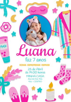 Convite Festa do Pijama com Foto para Editar Online