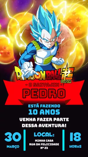Convite Aniversário Dragon Ball Super Vegeta para Editar Online