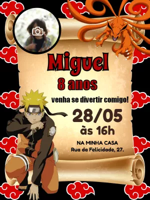 Convite Aniversário Naruto com Foto para Editar Online