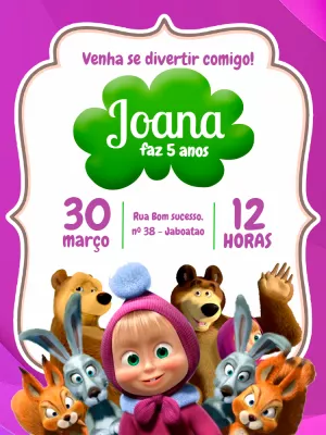 Convite de Aniversário Masha e o Urso para Editar Online