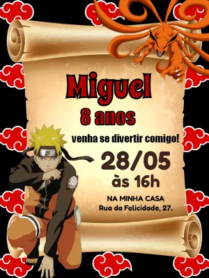 Convite Aniversário Naruto com Personagens para Editar Online
