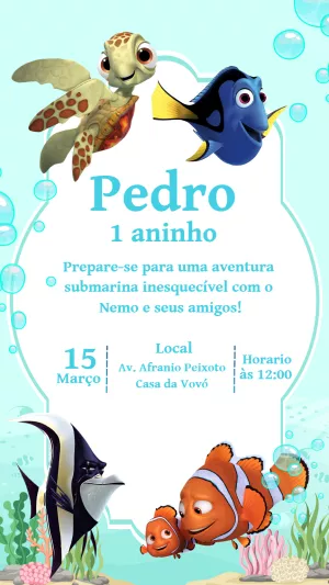 Convite de Aniversário Procurando o Nemo para Editar Online