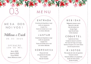 Menu de Casamento Floral Vermelho para Editar Online