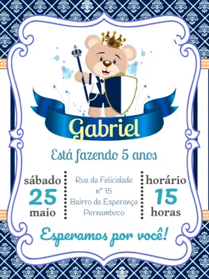 Convite de Aniversário Ursinho Príncipe para Editar Online