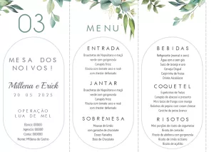 Menu de Casamento Folhagem Verde Tri-fold para Editar Online