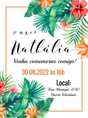 Convite de Aniversário Tropical com Flores para Editar Online