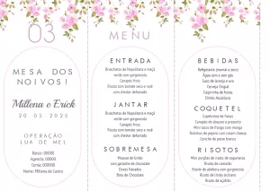 Menu de Casamento Floral Rosa para Editar Online