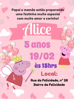 Convite de Aniversário Peppa Pig para Editar Online