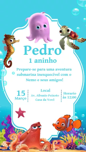 Convite de Aniversário Procurando Nemo para Editar Online