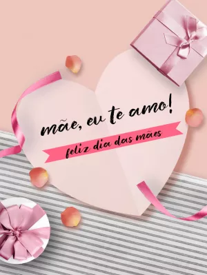Cartão de Dia das Mães com Coração e Presente para Editar