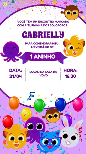 Convite Aniversário Bolofofos com Personagens para Editar Online