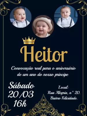 Convite Aniversário Príncipe com Foto para Editar Online