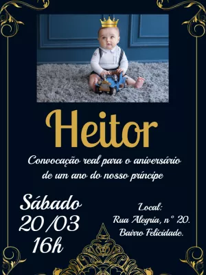 Convite Aniversário Príncipe com Foto para Editar Online